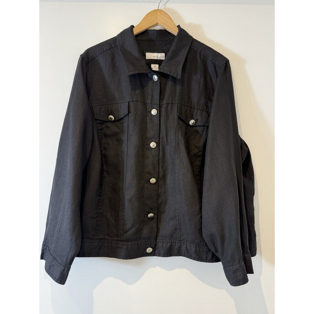 Lucy & Laurel Jacket Womens 3XL Black Linen Button Up Boho Lightweight Capsule